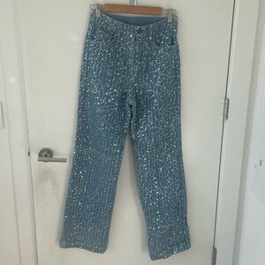 Rotate Birger Christensen Sequined Denim Straight Leg Jeans Pants US Size 6